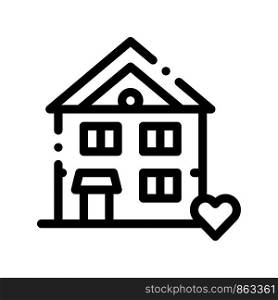 Building House Living Home Vector Thin Line Icon. Building Sale And Rent Decorated Heart, Web Site, Smartphone Application Linear Pictogram. Garage, Skyscraper, Truck Cargo Contour Illustration. Building House Living Home Vector Thin Line Icon