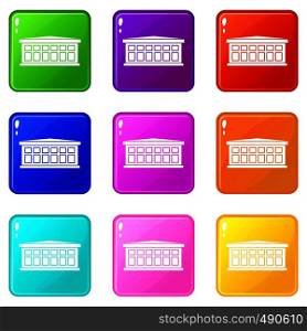 Building icons of 9 color set isolated vector illustration. Building set 9