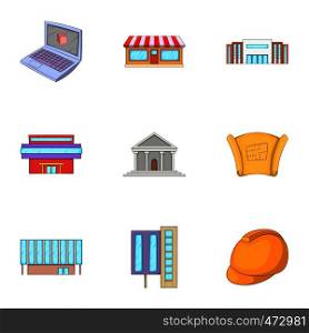 Building icons set. Cartoon set of 9 building vector icons for web isolated on white background. Building icons set, cartoon style