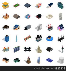 Building icons set. Isometric style of 36 building vector icons for web isolated on white background. Building icons set, isometric style