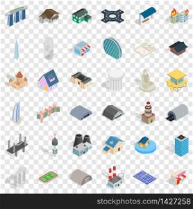 Building icons set. Isometric style of 36 building vector icons for web for any design. Building icons set, isometric style