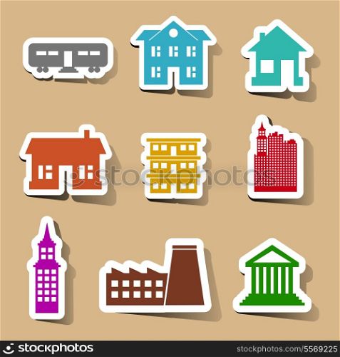 Building icons set on color stickers vector illustration