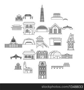 Building icons set. Outline set of 25 building vector icons for web isolated on white background. Building icons set, outline style