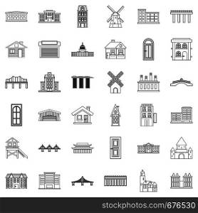 Building icons set. Outline style of 36 building vector icons for web isolated on white background. Building icons set, outline style