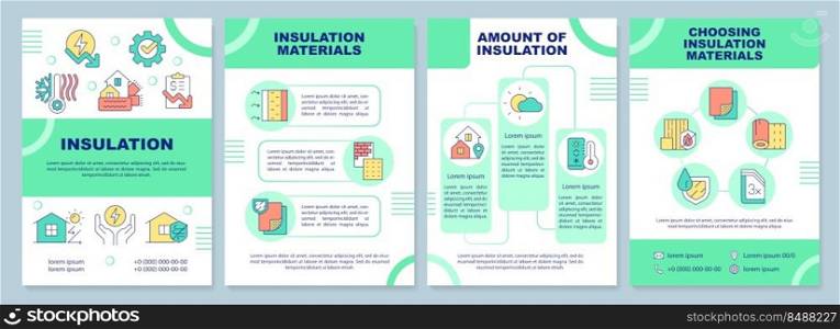 Building insulation brochure template. Thermal management. Leaflet design with linear icons. Editable 4 vector layouts for presentation, annual reports. Arial-Black, Myriad Pro-Regular fonts used. Building insulation brochure template
