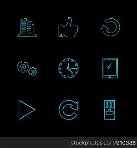 building ,like, reset ,tablet , cpu , clock , setting , gear , play , reset ,icon, vector, design, flat, collection, style, creative, icons