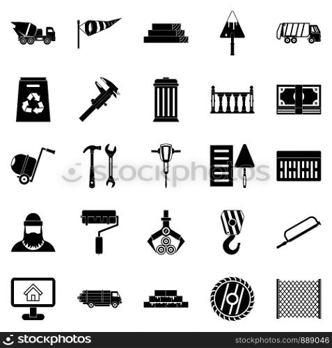 Building material icons set. Simple set of 25 building material vector icons for web isolated on white background. Building material icons set, simple style