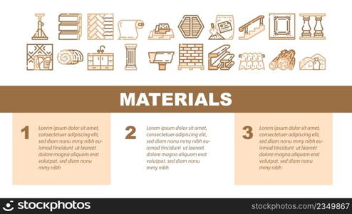 Building Materials And Supplies Landing Web Page Header Banner Template Vector. Brick And Sand, Lumber And Plywood, Flooring Roof Building Materials . Kitchen And Bath Cabinets Furniture Illustration. Building Materials And Supplies Landing Header Vector