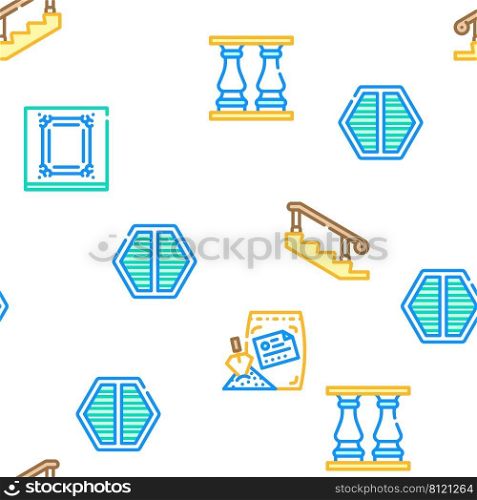 Building Materials And Supplies Vector Seamless Pattern Color Line Illustration. Building Materials And Supplies Icons Set Vector