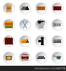 Building materials icons set in flat style isolated vector icons set illustration. Building materials icons set in flat style