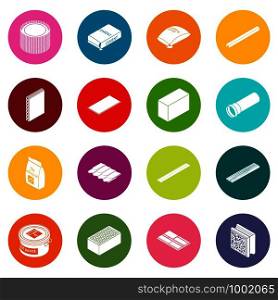 Building materials icons set vector colorful circles isolated on white background . Building materials icons set colorful circles vector