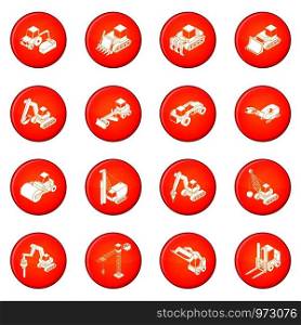 Building materials icons set vector red circle isolated on white background . Building materials icons set red vector