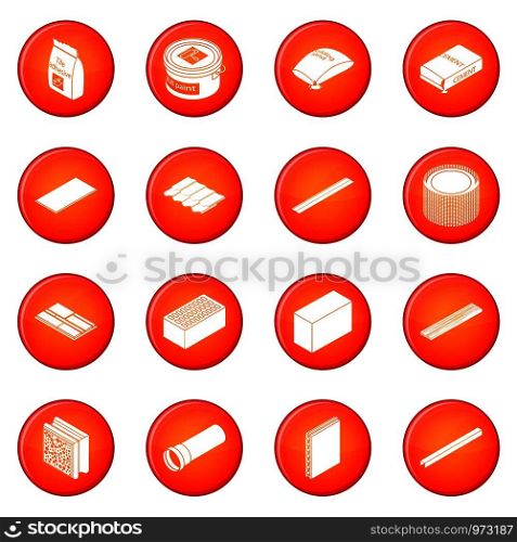 Building materials icons set vector red circle isolated on white background . Building materials icons set red vector