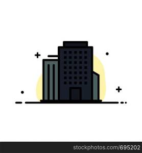 Building, Office, American Business Flat Line Filled Icon Vector Banner Template