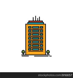 Building, Office, Skyscraper, Tower Flat Color Icon. Vector icon banner Template