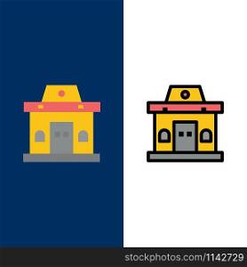 Building, Office, Ticket, Urban Icons. Flat and Line Filled Icon Set Vector Blue Background