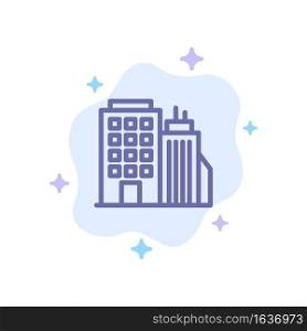 Building, Office, Tower, Head office Blue Icon on Abstract Cloud Background