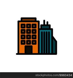 Building, Office, Tower, Head office  Flat Color Icon. Vector icon banner Template
