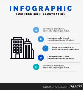 Building, Office, Tower, Head office Line icon with 5 steps presentation infographics Background