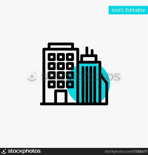 Building, Office, Tower, Head office turquoise highlight circle point Vector icon