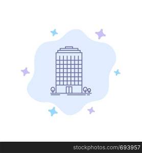 Building, Office, Tower, Space Blue Icon on Abstract Cloud Background