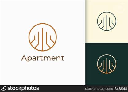 Building or apartment logo in simple line shape for real estate and mortgage