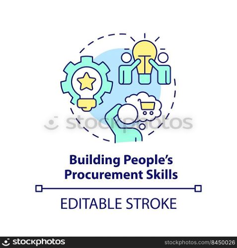 Building people procurement skills concept icon. Purchasing strategy abstract idea thin line illustration. Decision making. Isolated outline drawing. Editable stroke. Arial, Myriad Pro-Bold fonts used. Building people procurement skills concept icon