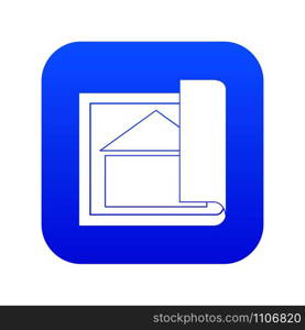Building plan icon digital blue for any design isolated on white vector illustration. Building plan icon digital blue