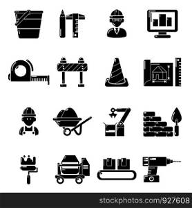 Building process icons set. Simple illustration of 16 building process vector icons for web. Building process icons set, simple style