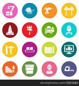 Building process icons set vector colorful circles isolated on white background . Building process icons set colorful circles vector