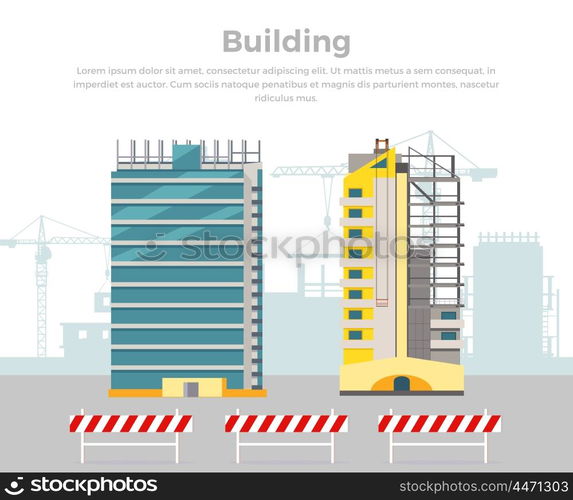 Building process. Success engineer. Building process flow, construction process, engineering technology, construction building, business building, work process vector illustration