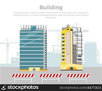 Building process. Success engineer. Building process flow, construction process, engineering technology, construction building, business building, work process vector illustration