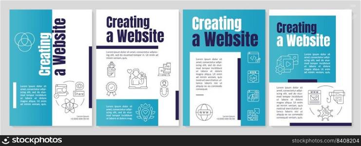 Building professional website turquoise brochure template. Visualization. Leaflet design with linear icons. Editable 4 vector layouts for presentation, annual reports. Anton, Lato-Regular fonts used. Building professional website turquoise brochure template
