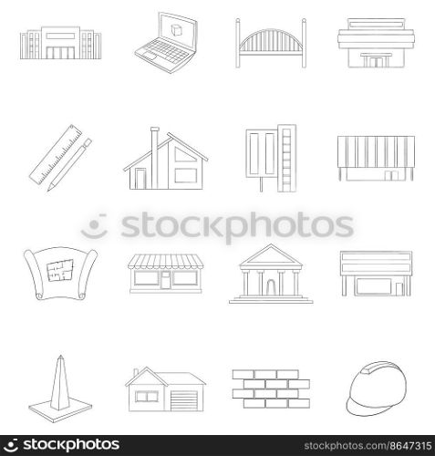 Building reconstruction set icons in outline style isolated on white background. Building reconstruction icon set outline