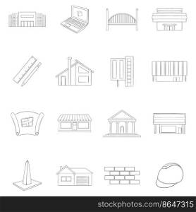 Building reconstruction set icons in outline style isolated on white background. Building reconstruction icon set outline