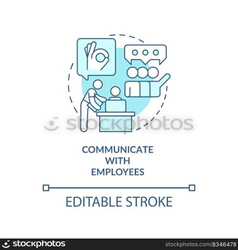 Building relationships with employees blue concept icon. Teamwork communication abstract idea thin line illustration. Isolated outline drawing. Editable stroke. Arial, Myriad Pro-Bold fonts used . Building relationships with employees blue concept icon