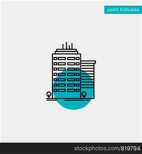 Building, Skyscraper, Office, Top turquoise highlight circle point Vector icon