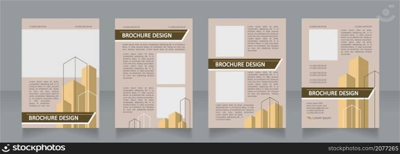 Building skyscrapers blank brochure design. Town buildings. Template set with copy space for text. Premade corporate reports collection. Editable 4 paper pages. Calibri, Arial fonts used. Building skyscrapers blank brochure design