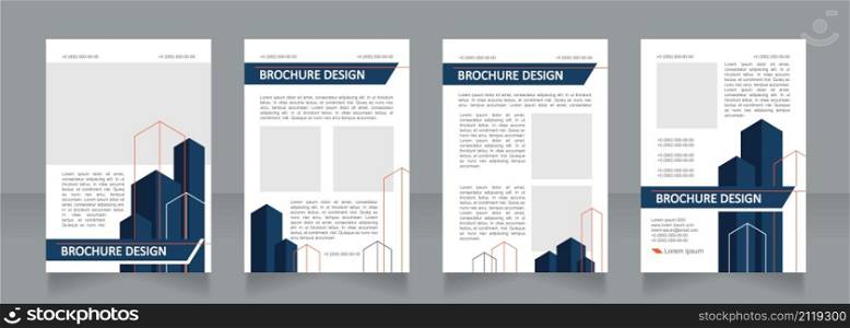 Building skyscrapers white and blue blank brochure design. Template set with copy space for text. Premade corporate reports collection. Editable 4 paper pages. Calibri, Arial fonts used. Building skyscrapers white and blue blank brochure design