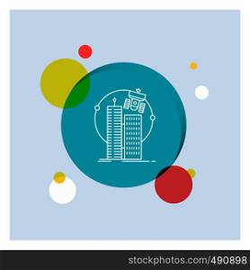 building, smart city, technology, satellite, corporation White Line Icon colorful Circle Background. Vector EPS10 Abstract Template background