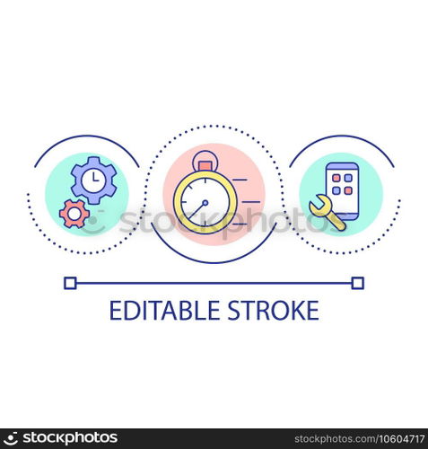 Building software time limit loop concept icon. Programming and development. Choosing language abstract idea thin line illustration. Isolated outline drawing. Editable stroke. Arial font used. Building software time limit loop concept icon