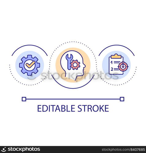 Building strong mindset loop concept icon. Self management. Develop mental toughness abstract idea thin line illustration. Self discipline. Isolated outline drawing. Editable stroke. Arial font used. Building strong mindset loop concept icon