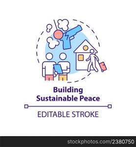 Building sustainable peace concept icon. Post conflict recovery abstract idea thin line illustration. Violence prevention. Isolated outline drawing. Editable stroke. Arial, Myriad Pro-Bold fonts used. Building sustainable peace concept icon