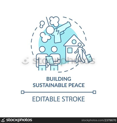 Building sustainable peace turquoise concept icon. Post conflict recovery abstract idea thin line illustration. Isolated outline drawing. Editable stroke. Arial, Myriad Pro-Bold fonts used. Building sustainable peace turquoise concept icon