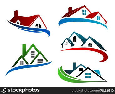 Building symbols with home roofs for real estate business design