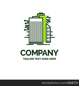 Building, Technology, Smart City, Connected, internet Flat Business Logo template. Creative Green Brand Name Design.