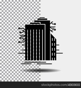 Building, Technology, Smart City, Connected, internet Glyph Icon on Transparent Background. Black Icon. Vector EPS10 Abstract Template background