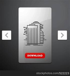 Building, Technology, Smart City, Connected, internet Line Icon in Carousal Pagination Slider Design & Red Download Button. Vector EPS10 Abstract Template background