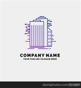 Building, Technology, Smart City, Connected, internet Purple Business Logo Template. Place for Tagline. Vector EPS10 Abstract Template background