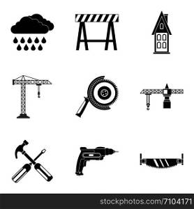 Building tool icons set. Simple set of 9 building tool vector icons for web isolated on white background. Building tool icons set, simple style